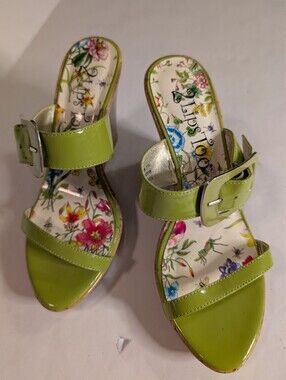 2 Lips Too Women's Lime Green Patent Slide Sandals with Floral Insole Sz 6